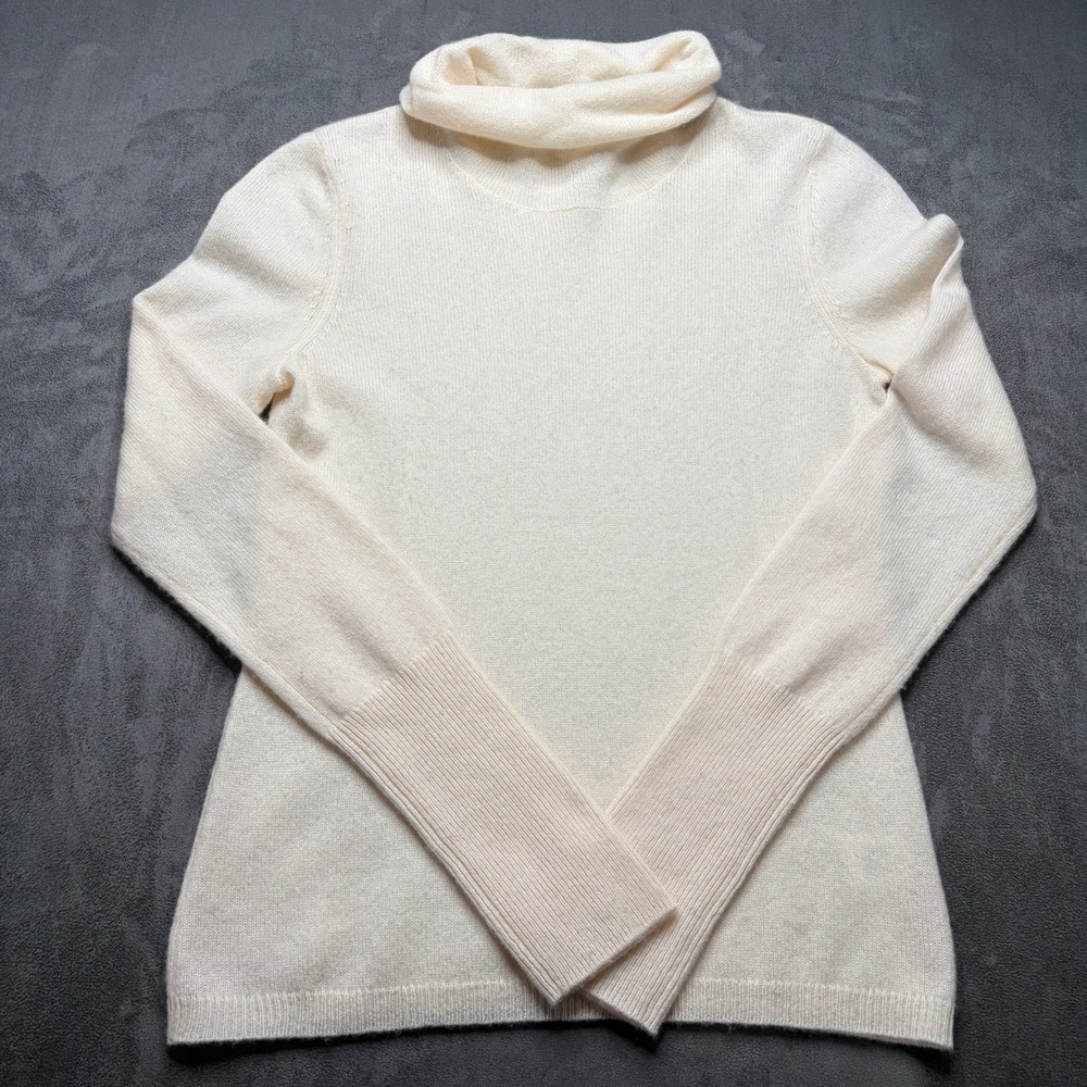 Intermix Sweater Womens S Cream 100% Cashmere Turtleneck Ribbed Cuffs Coquette